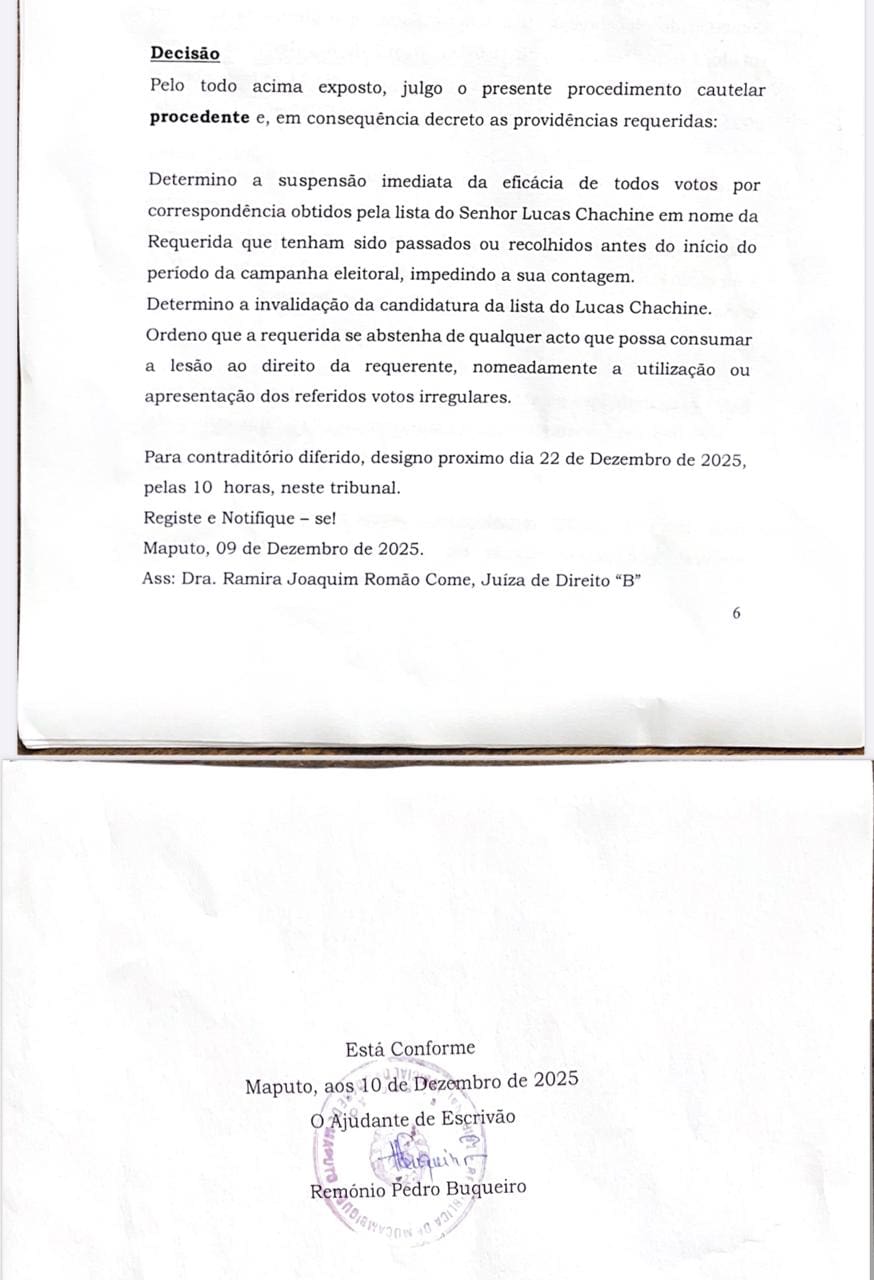 Decisão do Tribunal faz cair lista de Lucas Chachine após denúncia de fraude eleitoral na Câmara de Comércio de Moçambique